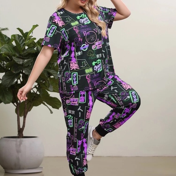 Plus Letter Graphic Tee & Sweatpants